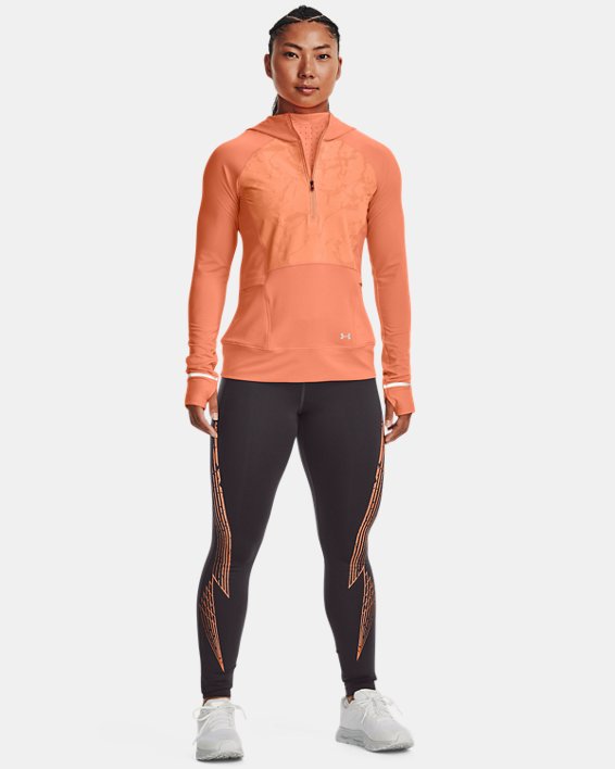 Women's UA OutRun The Cold Hooded ½ Zip, Orange, pdpMainDesktop image number 2